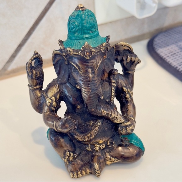 ⚜️Heavy Bronze Buddha Elephant God Ganesha - Turquoise Teal Accents - 5.5” tall! - Picture 4 of 12